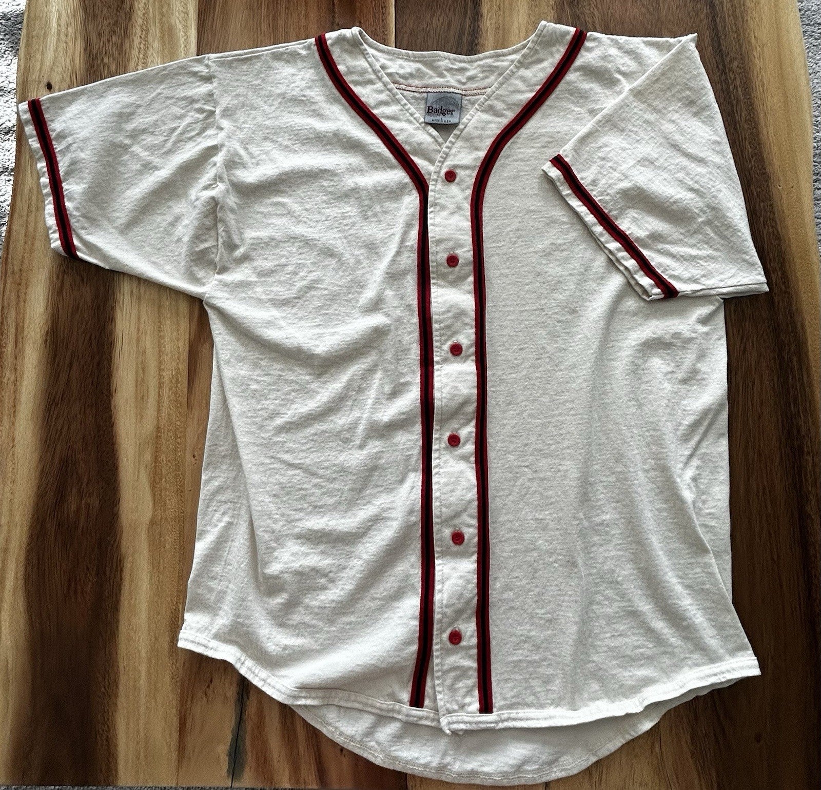 Badger Sportswear Men's Baseball Button-Up Shirt L White Red Short Sleeve0