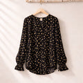 H&M Navy Blue Yellow White Floral Long Sleeve Blouse Ruffle Accent Size 40