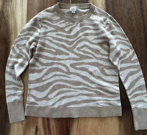A New Day Animal Print Knit Pullover Sweater Beige Long Sleeve L0
