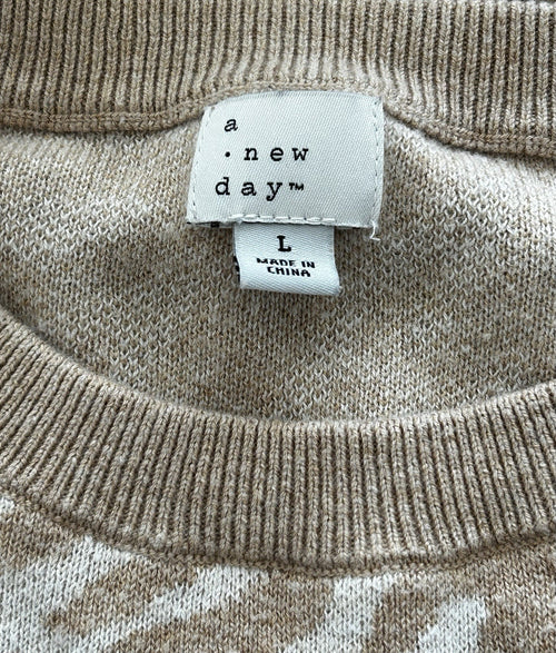 A New Day Animal Print Knit Pullover Sweater Beige Long Sleeve L1