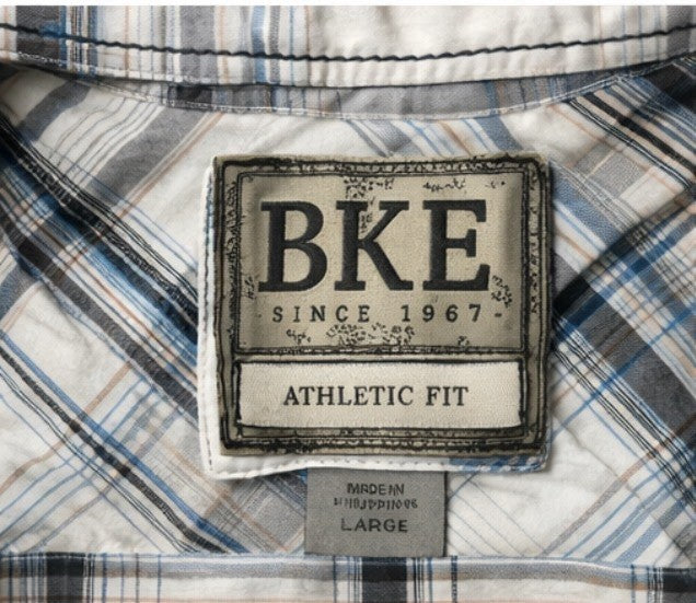 BKE Men's Athletic Fit Plaid Button-Up Shirt Blue Gray White Black Large3