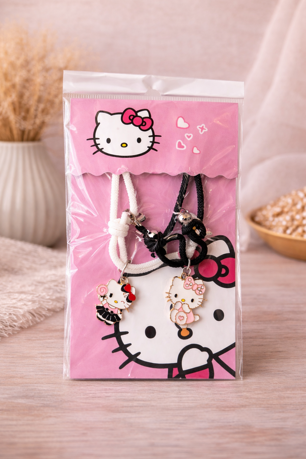 Hello Kitty Friendship Necklace Set Adjustable Cord Black & White Kawaii